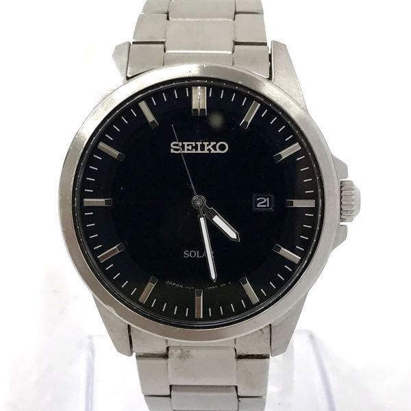 SEIKO セイコー SPIRIT スピリット 腕時計 SBPN091 ソーラー アナログ ラウンド ブラック シルバー 10気圧防水 カレンダー 動作確認済み_画像2