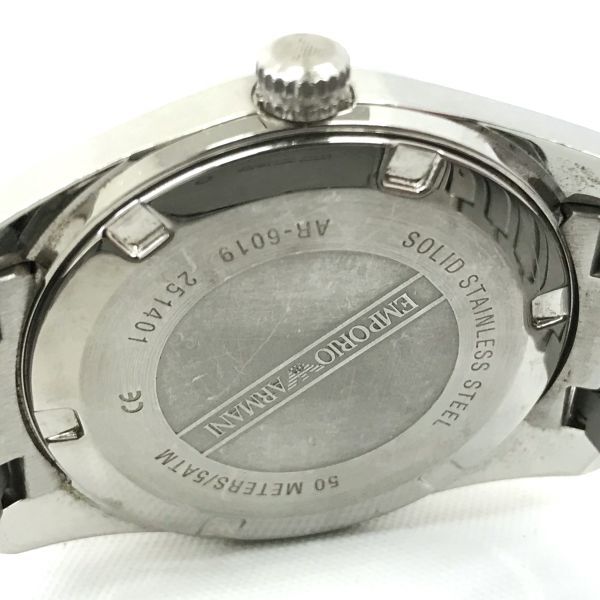 EMPORIO ARMANI Emporio Armani наручные часы AR6019 кварц дыра ro ground черный серебряный календарь батарейка заменен рабочее состояние подтверждено 