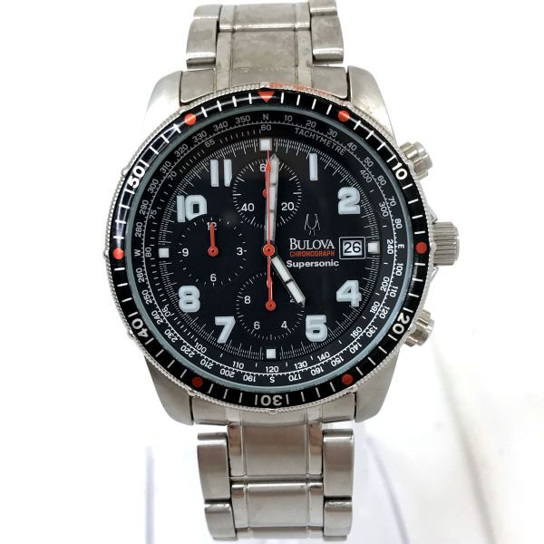 美品 BULOVA ブローバ Supersonic スーパーソニック 腕時計 クオーツ クロノグラフ アナログ カレンダー ブラック コレクション 箱付き_画像2