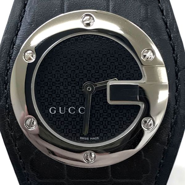 新品 GUCCI グッチ バンデュー 腕時計 104 クオーツ アナログ ラウンド ブラック シルバー レザーベルト コレクション おしゃれ 箱付き_画像1