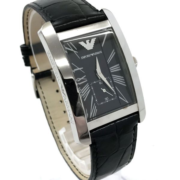EMPORIO ARMANI エンポリオアルマーニ 腕時計 AR-0143 クオーツ アナログ スクエア 四角 ブラック コレクション 電池交換済み 動作確認済_画像4