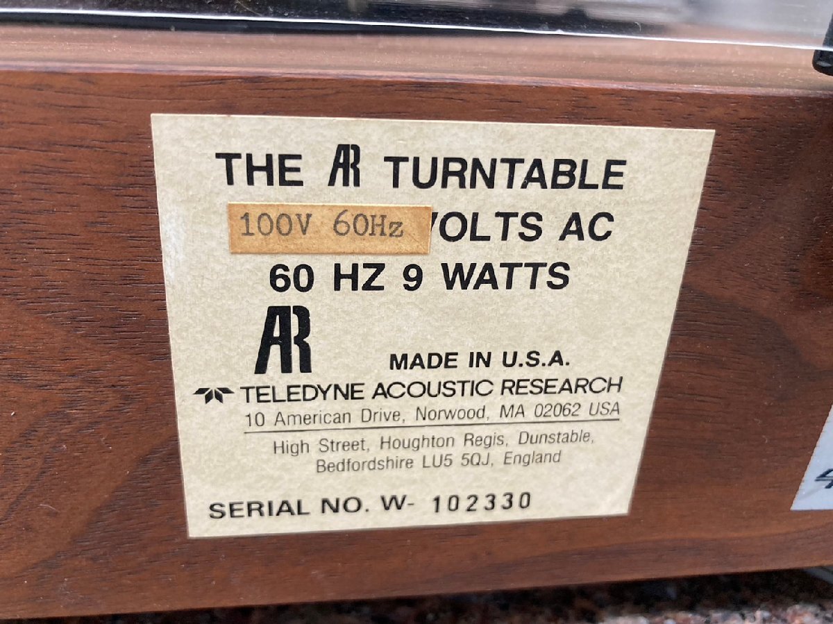 T7394＊【ジャンク】Acoustic Research アコースティックリサーチ TURNTABLE ターンテーブル_画像7