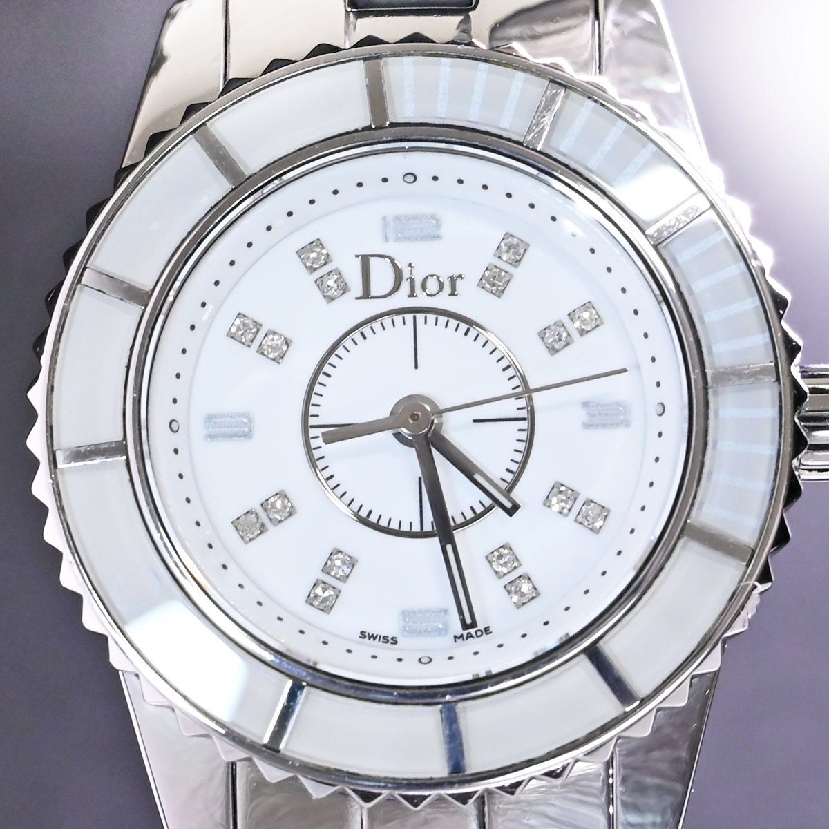 本物 超美品 ディオール 純正16Pダイヤ文字盤 ホワイトサファイヤクリスタル ハイジュエリーウォッチ 宝飾腕時 純正ブレスレット Diorの画像3