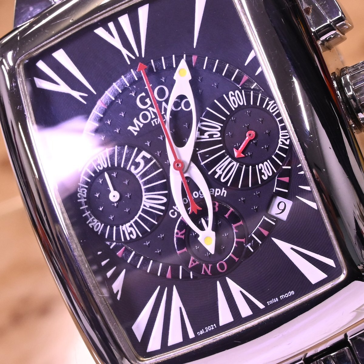 本物 超美品 ジオモナコ 極希少 オートマチック クロノグラフ ビリオネア メンズウォッチ 男性用自動巻腕時計 純正SSブレス GIO MONACOの画像3