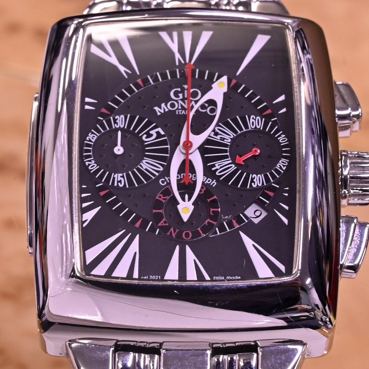 本物 超美品 ジオモナコ 極希少 オートマチック クロノグラフ ビリオネア メンズウォッチ 男性用自動巻腕時計 純正SSブレス GIO MONACOの画像6