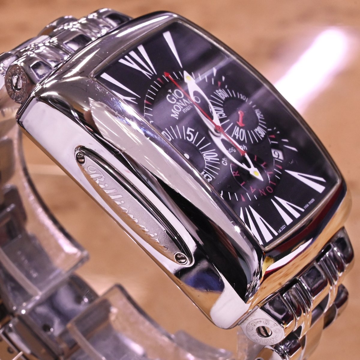 本物 超美品 ジオモナコ 極希少 オートマチック クロノグラフ ビリオネア メンズウォッチ 男性用自動巻腕時計 純正SSブレス GIO MONACOの画像5