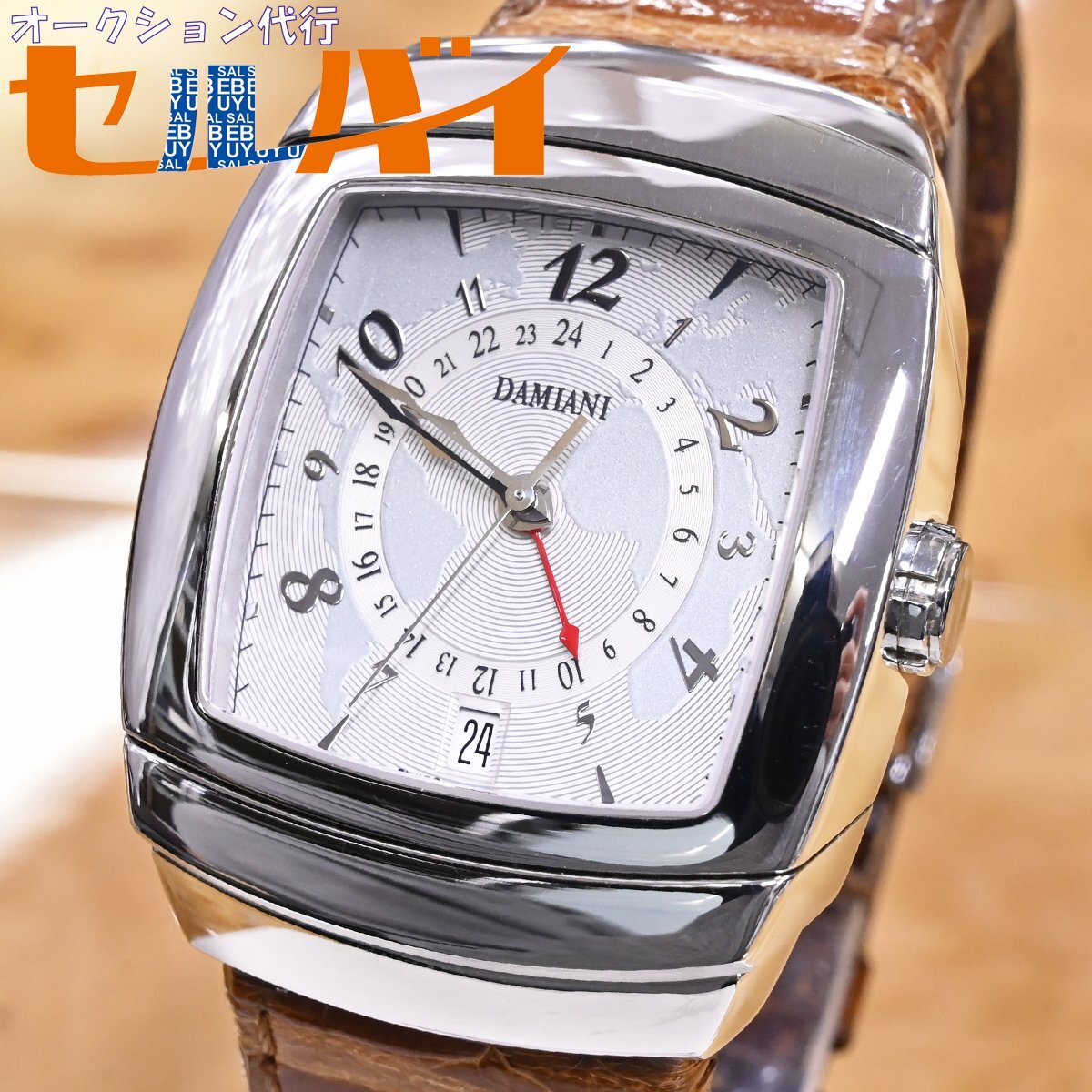 подлинный товар первоклассный товар Damiani высшее редкий XXL размер GMT автоматический мужской часы мужской самозаводящиеся часы наручные часы оригинальный двусторонний черный ko ремень DAMIANI