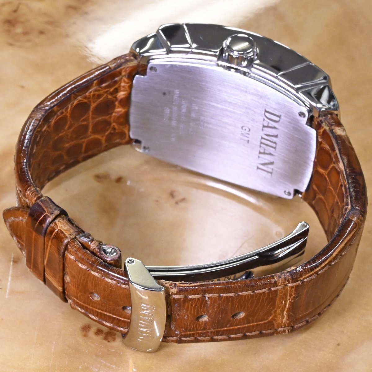  подлинный товар первоклассный товар Damiani высшее редкий XXL размер GMT автоматический мужской часы мужской самозаводящиеся часы наручные часы оригинальный двусторонний черный ko ремень DAMIANI