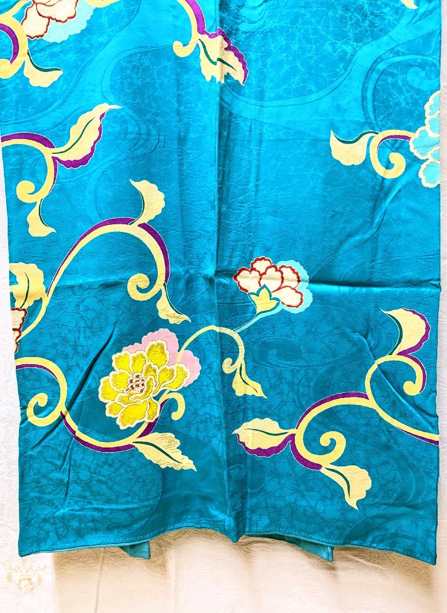 1040B/ античный Taisho роман женщина кимоно с длинными рукавами кимоно пастель голубой земля .. Tang . вышивка retro модный Ремейк-материал старый ткань замечательная вещь 