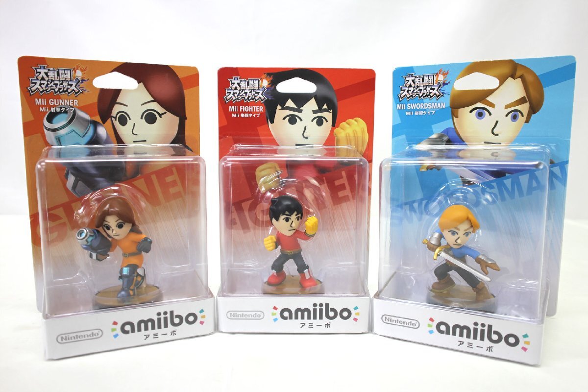 ＜未開封品＞Nintendo amiibo アミーボ 3点セット 大乱闘スマッシュブラザーズ Mii 剣術タイプ/格闘タイプ/射撃タイプ(13204287DJ)の画像1