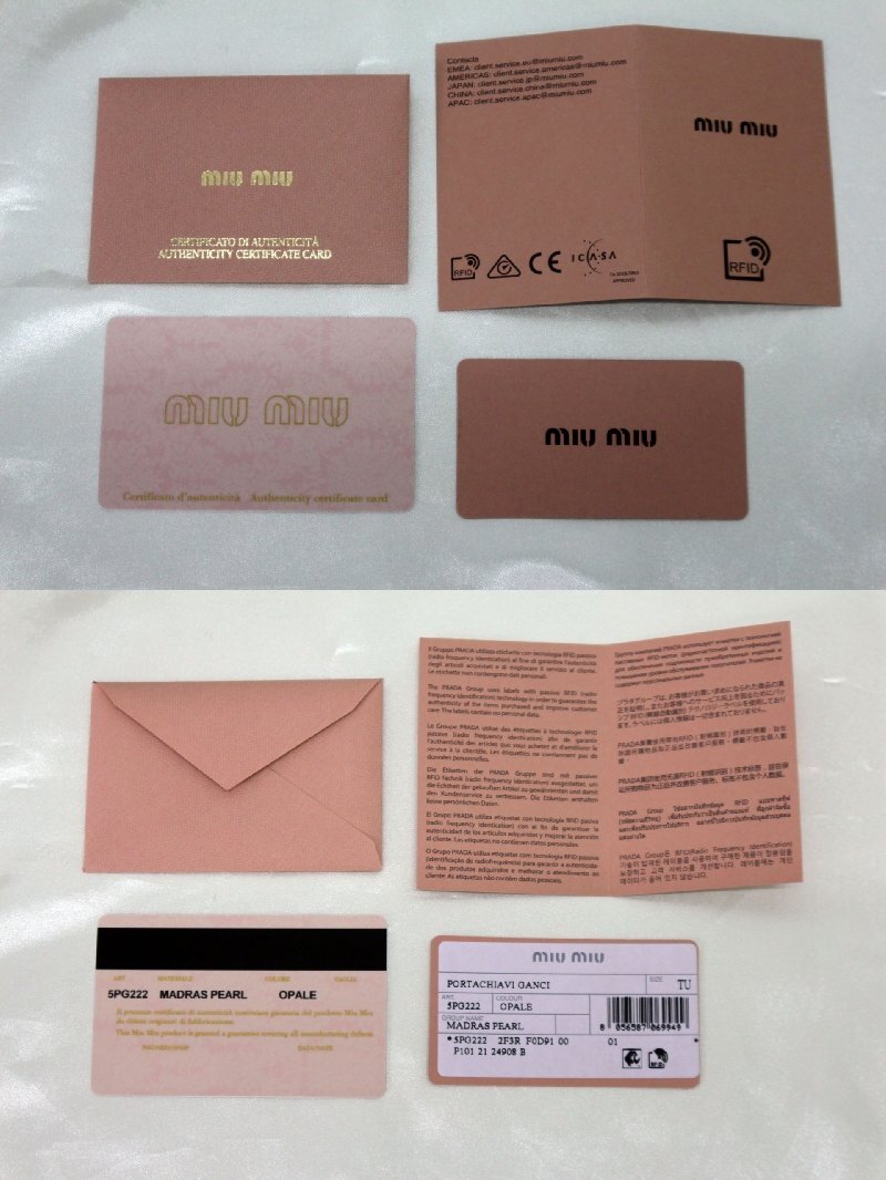 □未使用品□miumiu キーケース 5PＧ222 MADRAS PEARL OPALE ピンク系 6連（30924030403670WY）の画像2