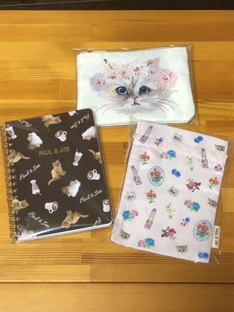 未使用★PAUL&JOE ポールアンドジョー★ミニノート ミニポーチ 巾着 ショップ袋 セット猫 ネコ ねこ ポーチ 小物入れ ③_画像3