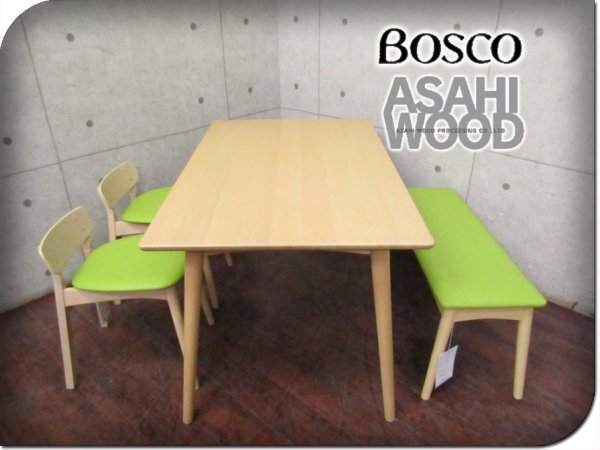 ■新品■未使用品■朝日木工■BOSCO +Plus/Runda/ビーチ/DT10004Q-PN000/DC10201S-PN0P2/DC10102S-PN0P2/ダイニング4点セット/12万/ft8903k_画像1