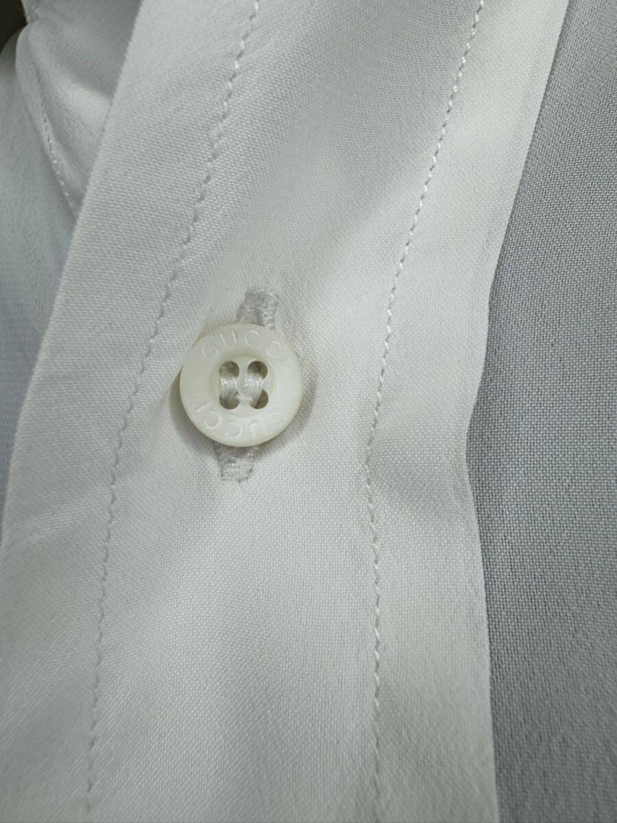 GUCCI グッチ　シルク　絹　長袖シャツ　最高級　カフスボタン　本物　中古品　白　ホワイト　首周り38㎝　15インチ　Mサイズ相当_画像5