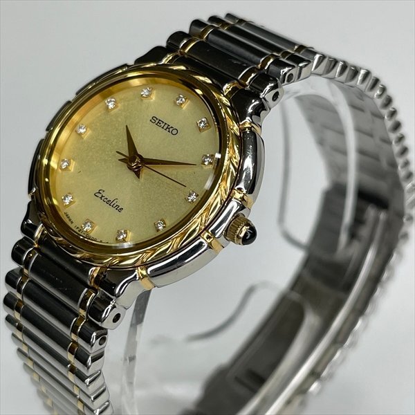 SEIKO セイコー Exceline エクセリーヌ 1F21-0E00 レディース腕時計 QZ クォーツ 18KT×SS 18金 コンビ 12PD ダイヤ 3針 稼働品 美品の画像3