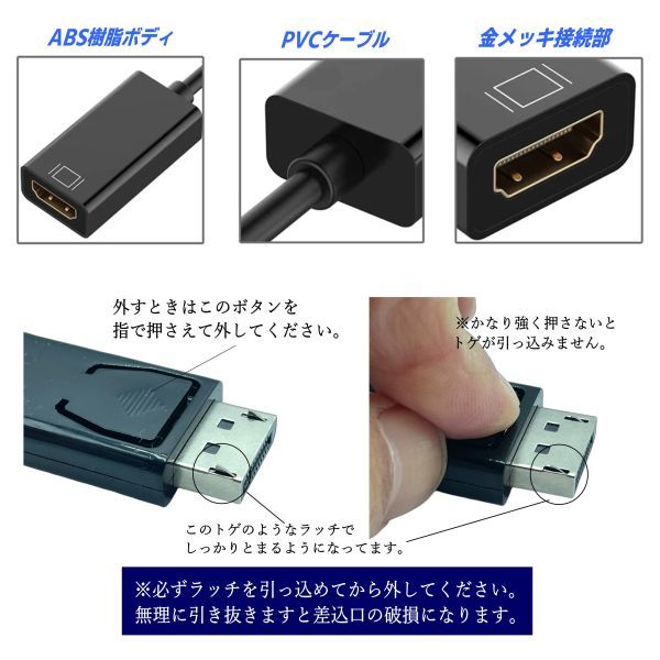 ディスプレイポート(オス)→HMDI(メス) 変換ケーブル 1080P Displayport DPからHDMIへ変換 ケーブル 25cm