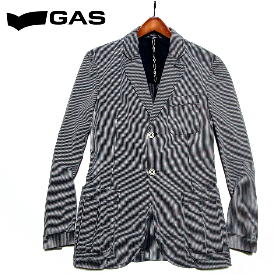 【GAS　ガス】 ヒッコリーストライプ　インディゴデニムジャケット　袖口ロゴ刺繍　2釦　サイズ46（M） テーラードジャケット_画像1