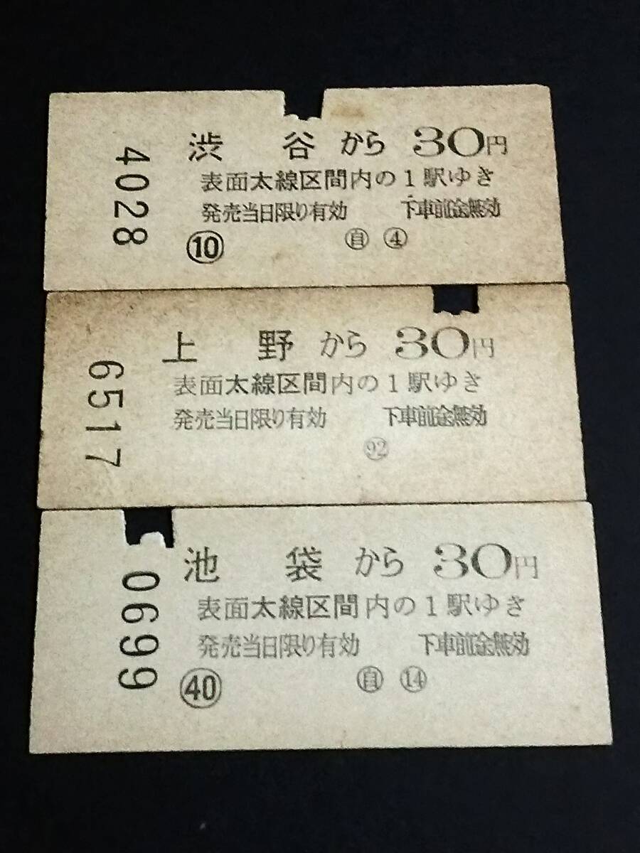 【地図式乗車券(B型)[30円券]】　渋谷、上野、池袋　３枚セット　S44～46_画像2