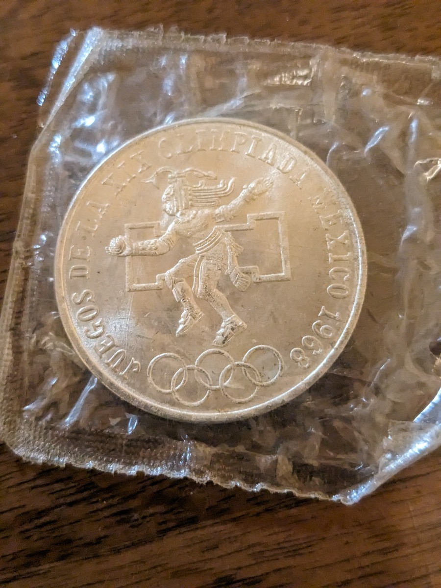 メキシコオリンピック 25ペソ 銀貨 即決! 未使用の画像1