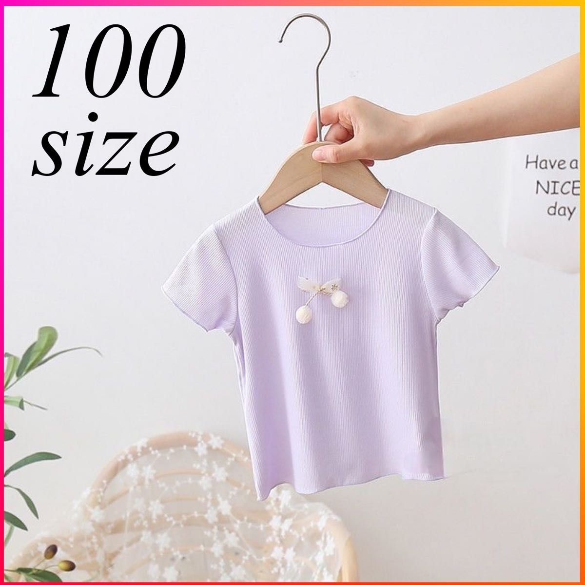 Tシャツ トップス 半袖 半袖Tシャツ キッズ 子供  女の子 かわいい さくらんぼ パープル 100