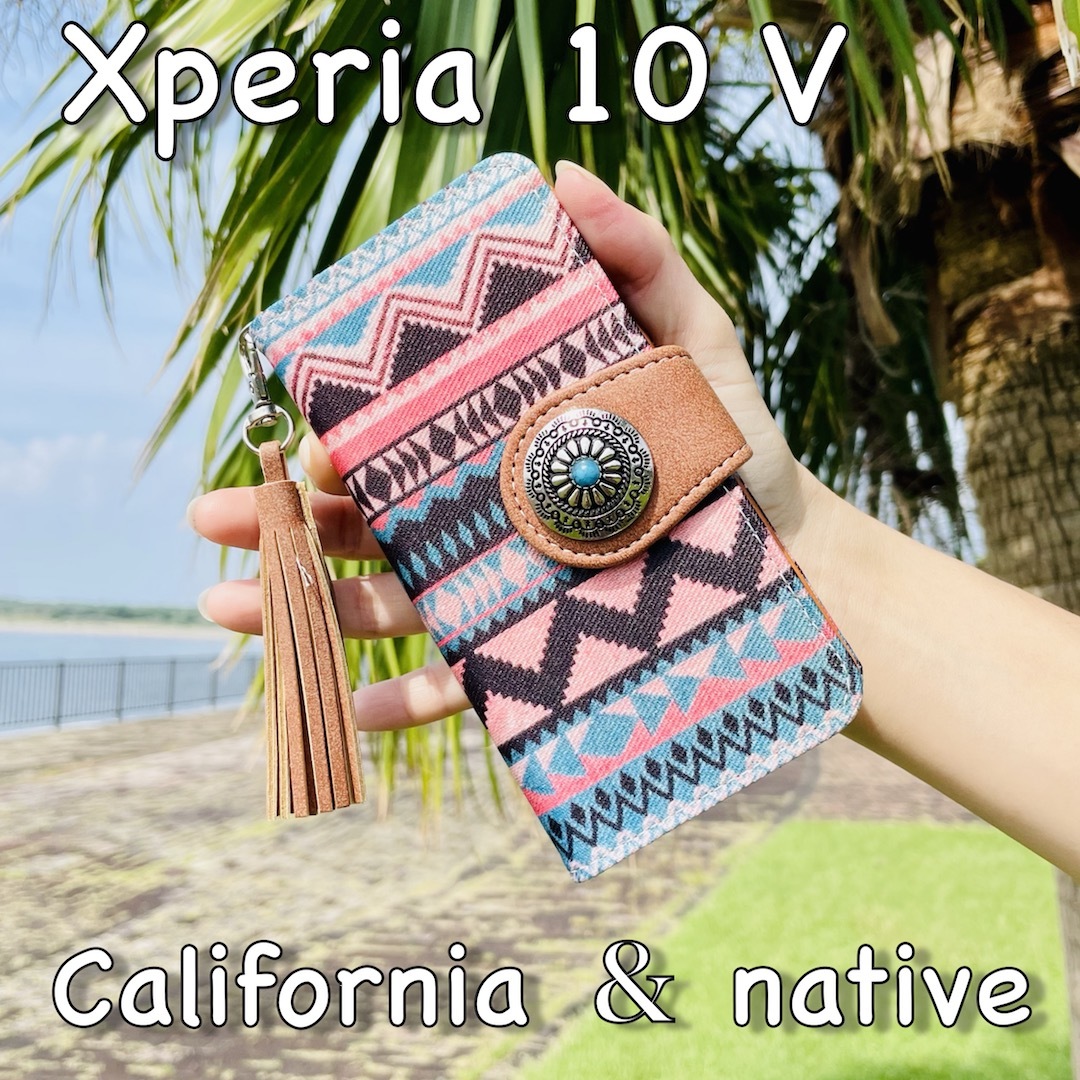 Xperia 10 V レザーケース☆ネイティブ&コンチョ☆西海岸スタイル☆エクスペリア 10 V 手帳型カバー☆_画像1