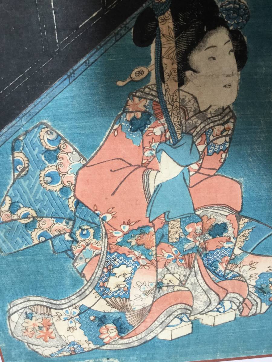 豊国木版画 【 徳濵田屋版 桜花美人之図 】 額 新調誂え (文化団体