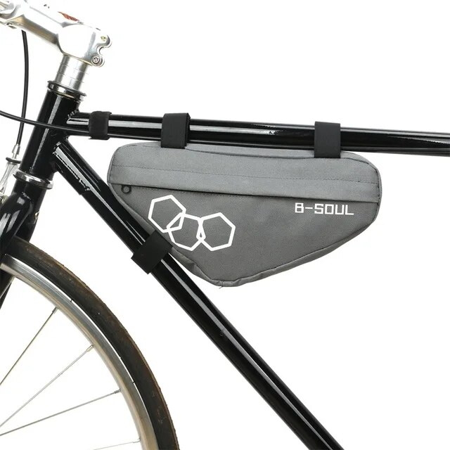 I 自転車用フレームバッグ グレー トライアングルバッグ 三角バッグ 財布やモバイルバッテリーの収納に 自転車防水フロントバック 簡単取付