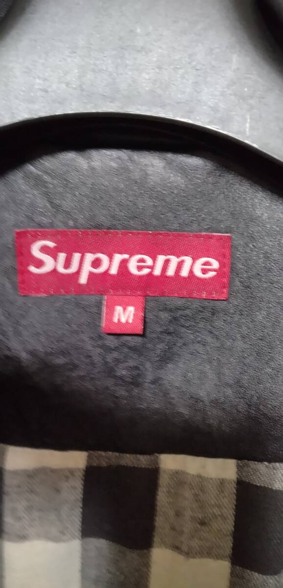 supreme leather bomber jacket シュプリーム　レザー　ボンバー　ジャケット　M　裏地　ブロックチェック柄_画像2