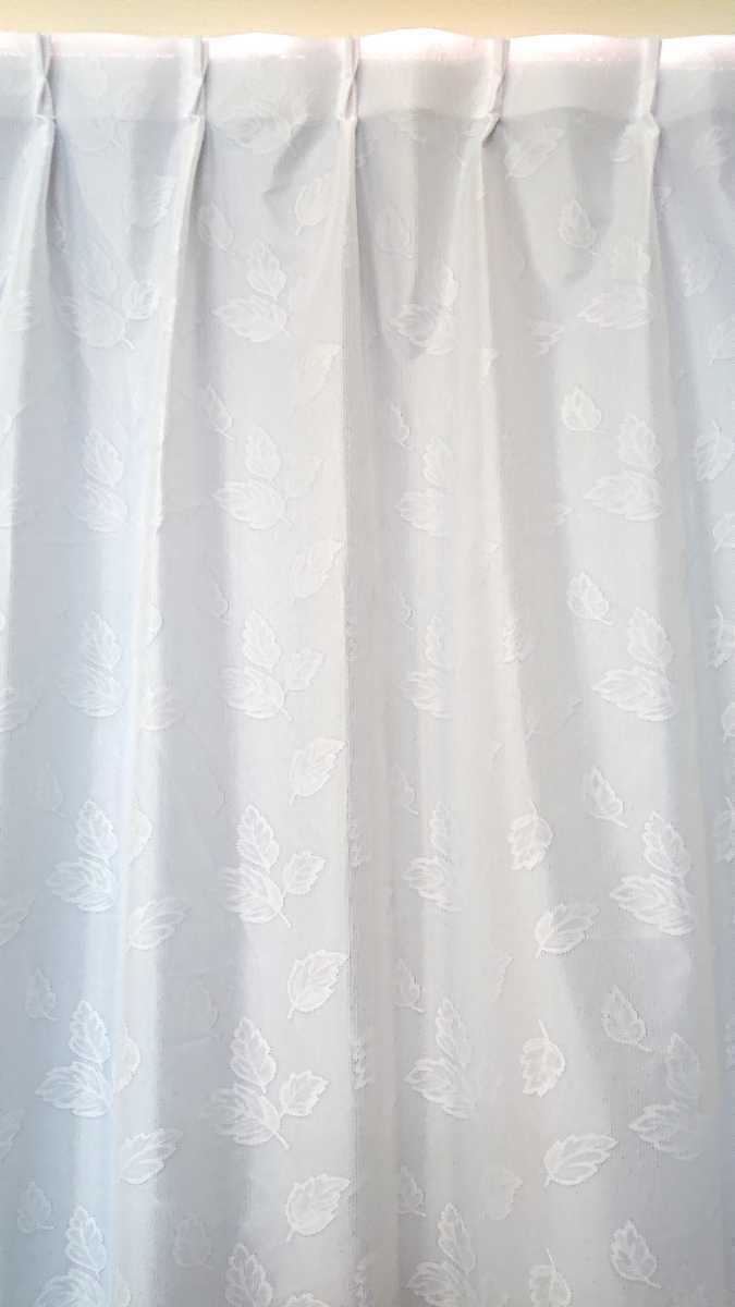 新品 防炎エコミラーレースカーテン １００X１００cm ２枚組 遮熱 断熱 ホワイト 葉 日本製の画像1