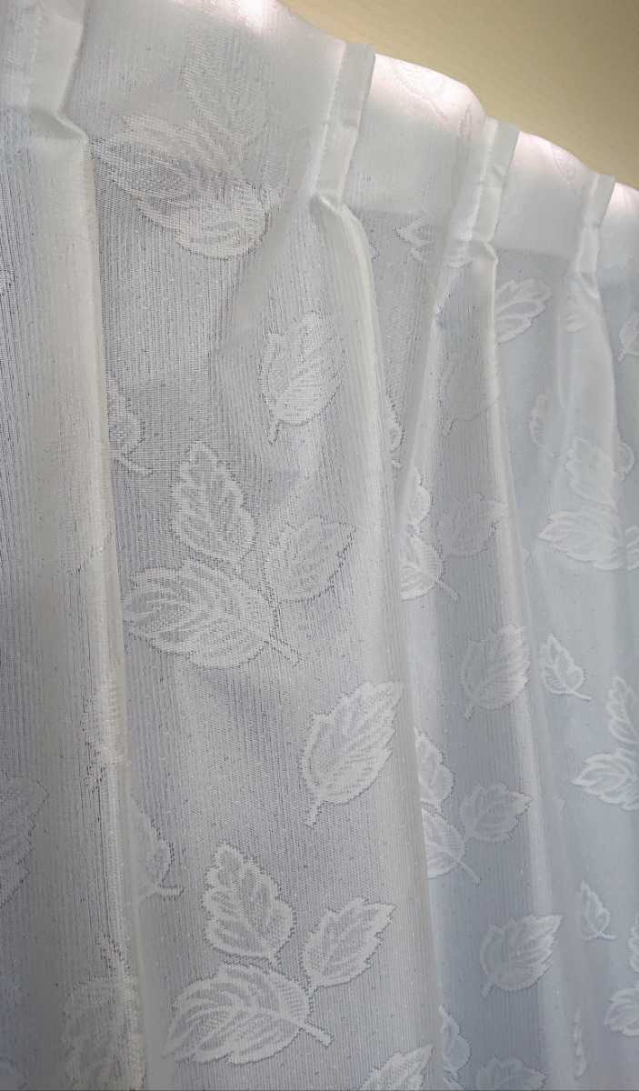 新品 防炎エコミラーレースカーテン １００X１００cm ２枚組 遮熱 断熱 ホワイト 葉 日本製の画像5