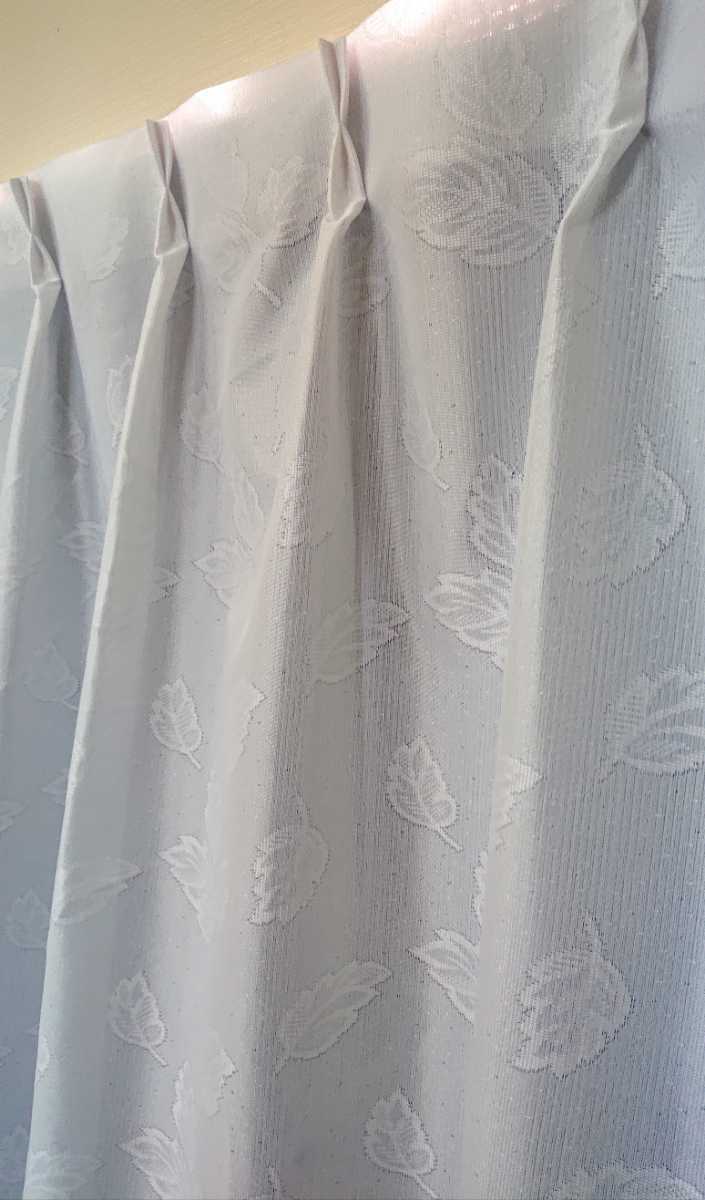 新品 防炎エコミラーレースカーテン １００X１００cm ２枚組 遮熱 断熱 ホワイト 葉 日本製の画像4