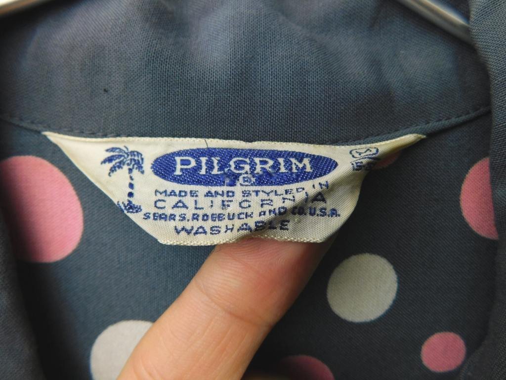 30s40s50s60s Vintage PILGRIMpiru Grimm dot pattern rayon shirt short sleeves gray pink rockabilly 