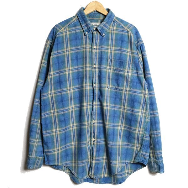 レビュー高評価のおせち贈り物 90's USA製 LLビーン チェック コットンツイル ボタンダウン シャツ (L) 青系 デニムシャツ 90年代 アメリカ製 旧タグ オールド L.L.Bean 男性用