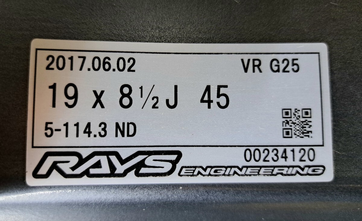 【極上品】RAYS VOLK RACING G25 ホイール 19インチ 8.5J 114.3 鍛造 スバル レヴォーグ WRX S4 フォレスター トヨタ アルファード レイズの画像10