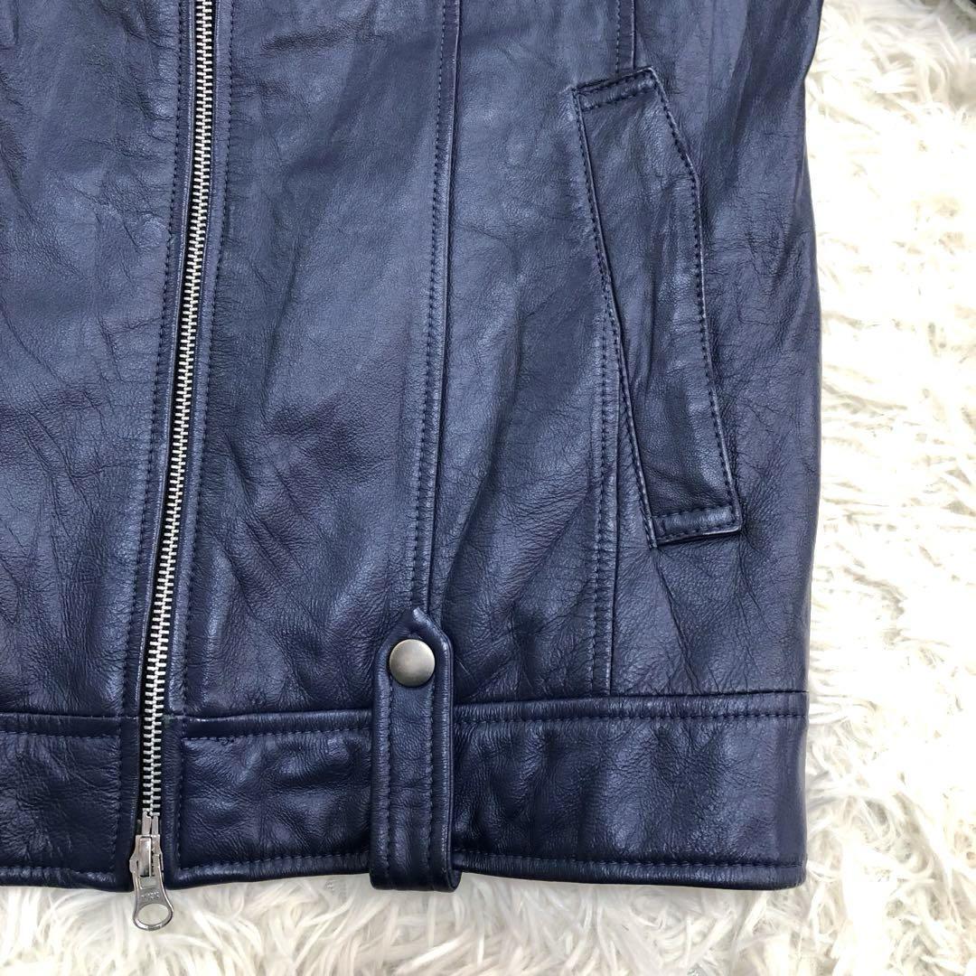  Michel Klein Homme [ blue wrinkle processing ram leather L]MICHEL KLEIN rider's jacket blue sheep leather sheepskin original leather leather jacket 