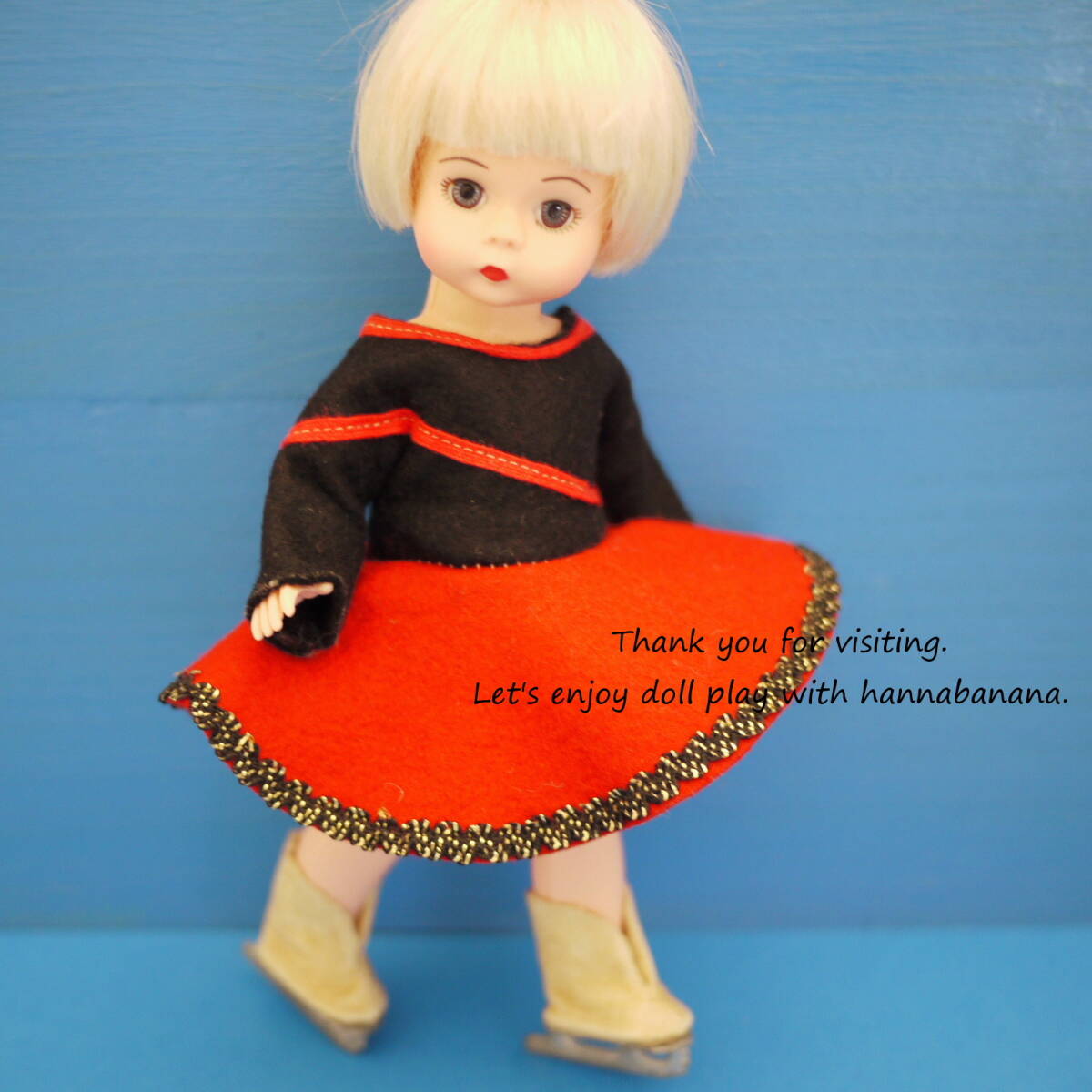 No Doll 271* ヴィンテージ50’S　ジニーサイズ　切り替えドレス＋ジニースケートシューズ　＊ウェンディ・ブライス・ペッパーにも_画像1