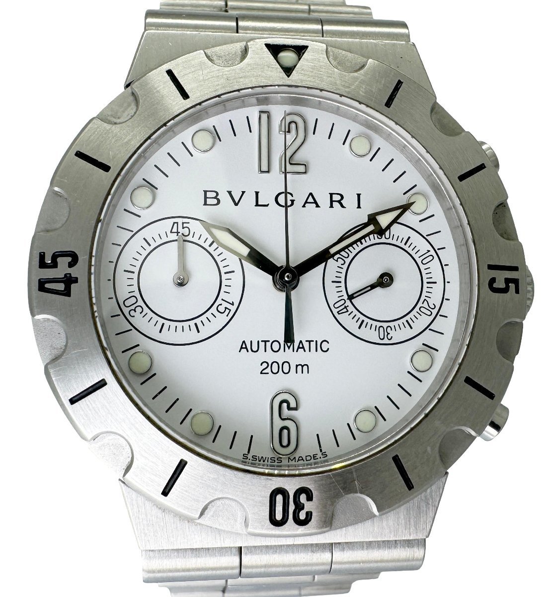 【ブルガリ BVLGARI☆ディアゴノ スクーバ】中古 メンズ 腕時計 SCB38S クロノグラフ 自動巻き 白文字盤の画像1