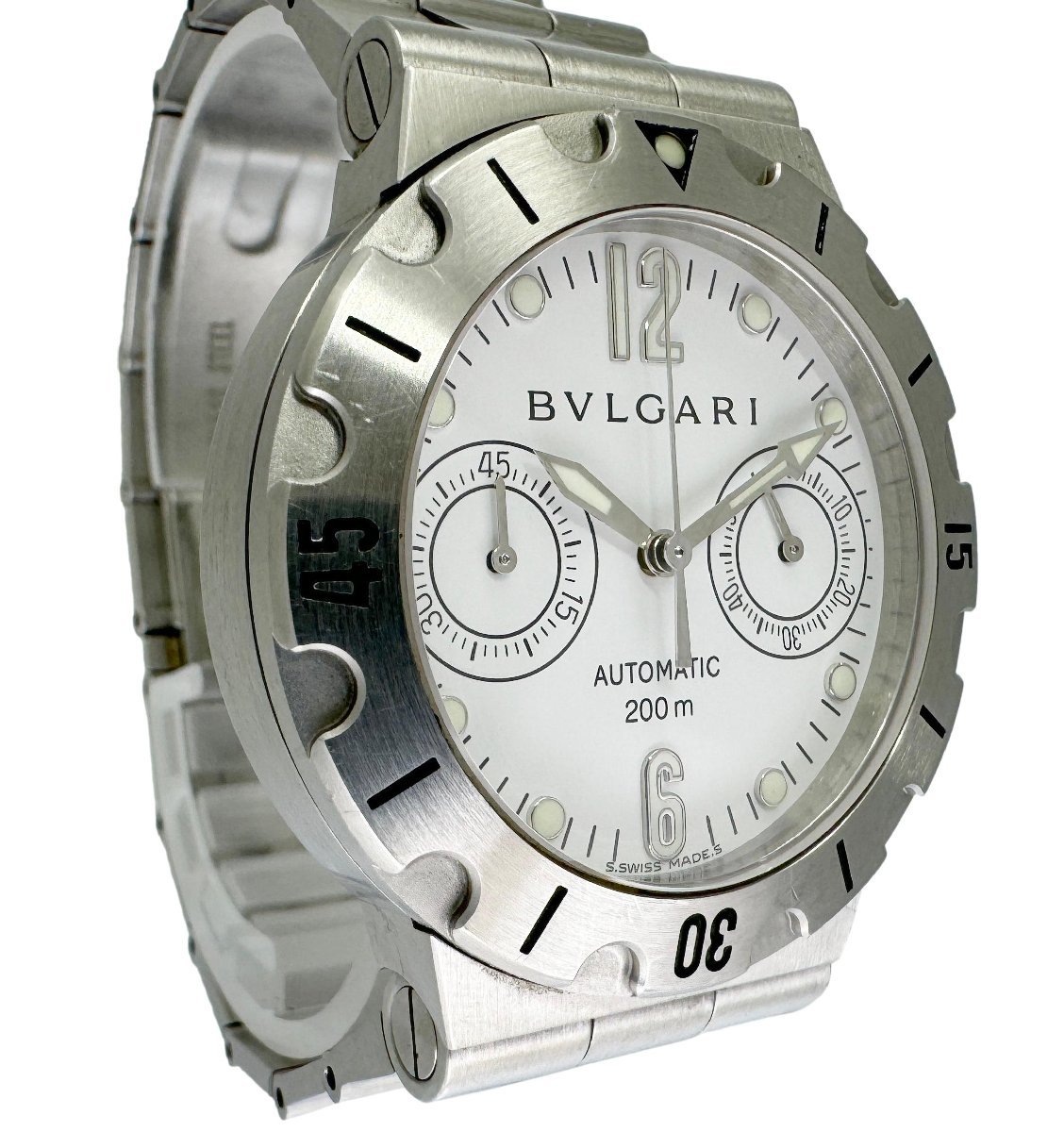 【ブルガリ BVLGARI☆ディアゴノ スクーバ】中古 メンズ 腕時計 SCB38S クロノグラフ 自動巻き 白文字盤の画像4