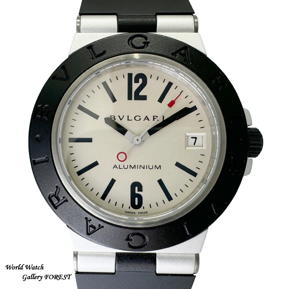 【BVLGARI ブルガリ☆アルミニウム AL38TA】中古 メンズ腕時計 自動巻き シルバー文字盤 AL × ラバー☆Aランク☆