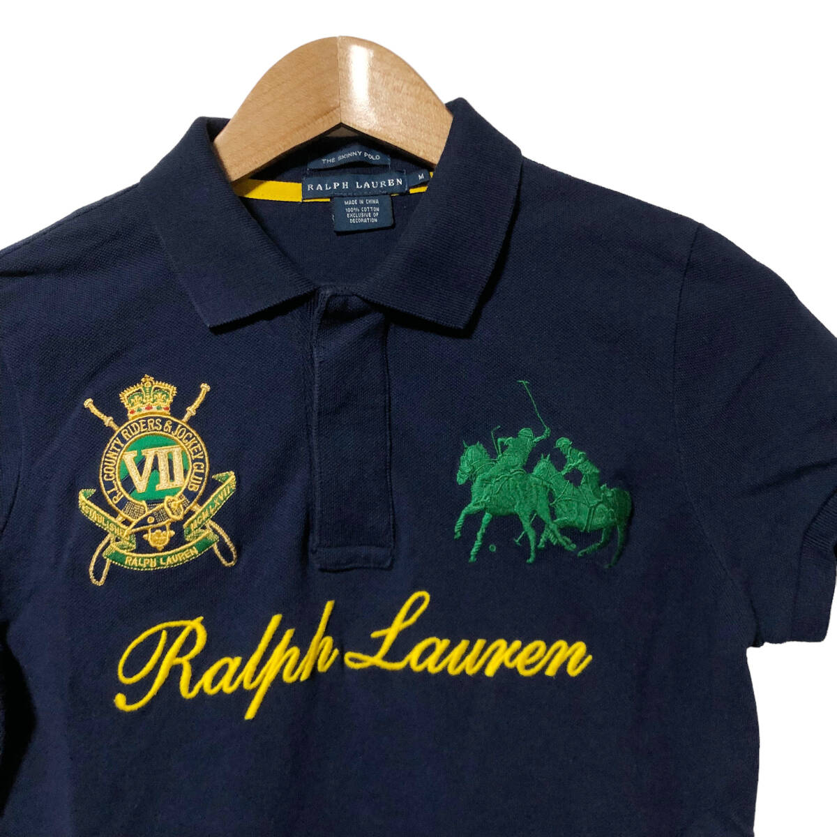 Ralph Lauren ラルフローレン ポロシャツ ラガーシャツ ポニー ロゴ 刺繍 M ネイビー THE SKINNY POLO 半袖 レディース A20_画像3