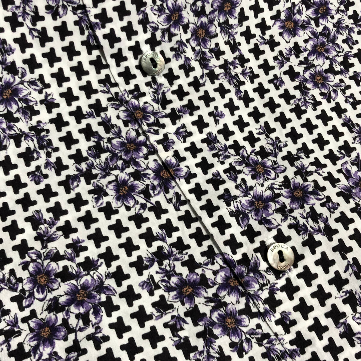EPOCA UOMO エポカ ウォモ 総柄 シャツ 花柄 長袖 50 白 黒 紫 コットン メンズ A17_画像8