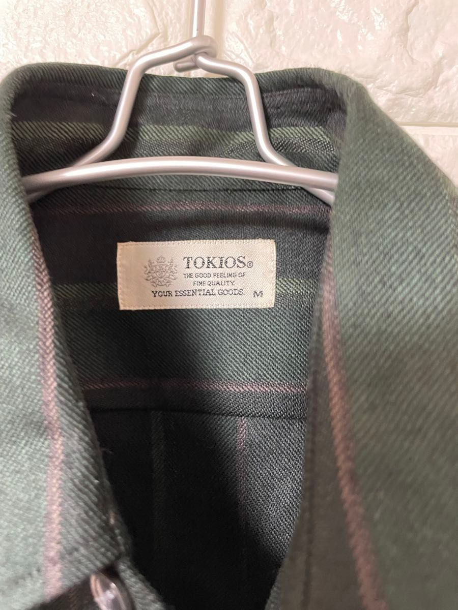 TOKIOS メンズ ストライプシャツ Mサイズ グリーン 美品
