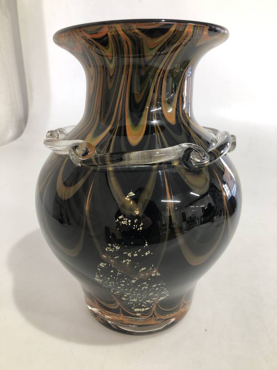 B9939　 昭和レトロ ドルフィンガラス Dolphin Glass ガラス 花瓶 フラワーベース マーブル インテリア_画像3