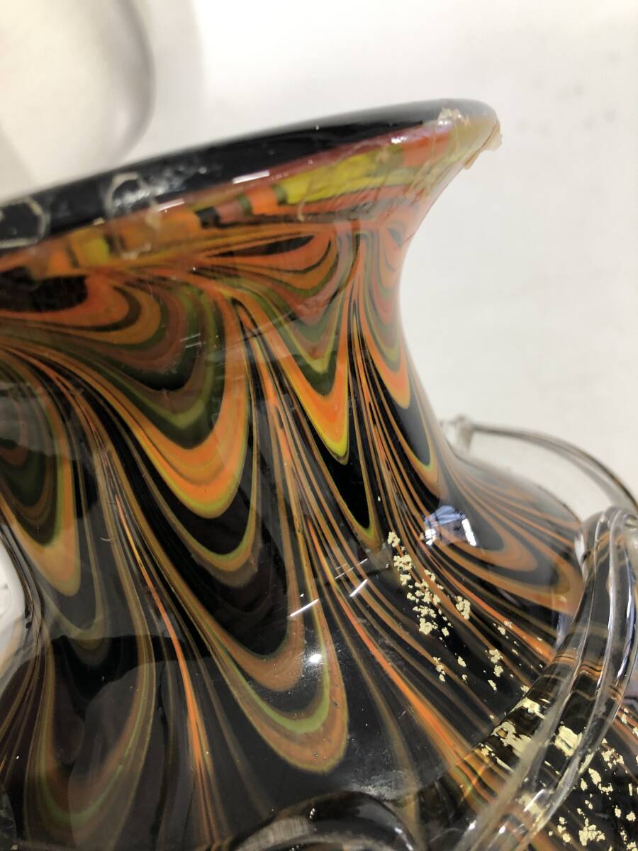 B9939　 昭和レトロ ドルフィンガラス Dolphin Glass ガラス 花瓶 フラワーベース マーブル インテリア_画像8