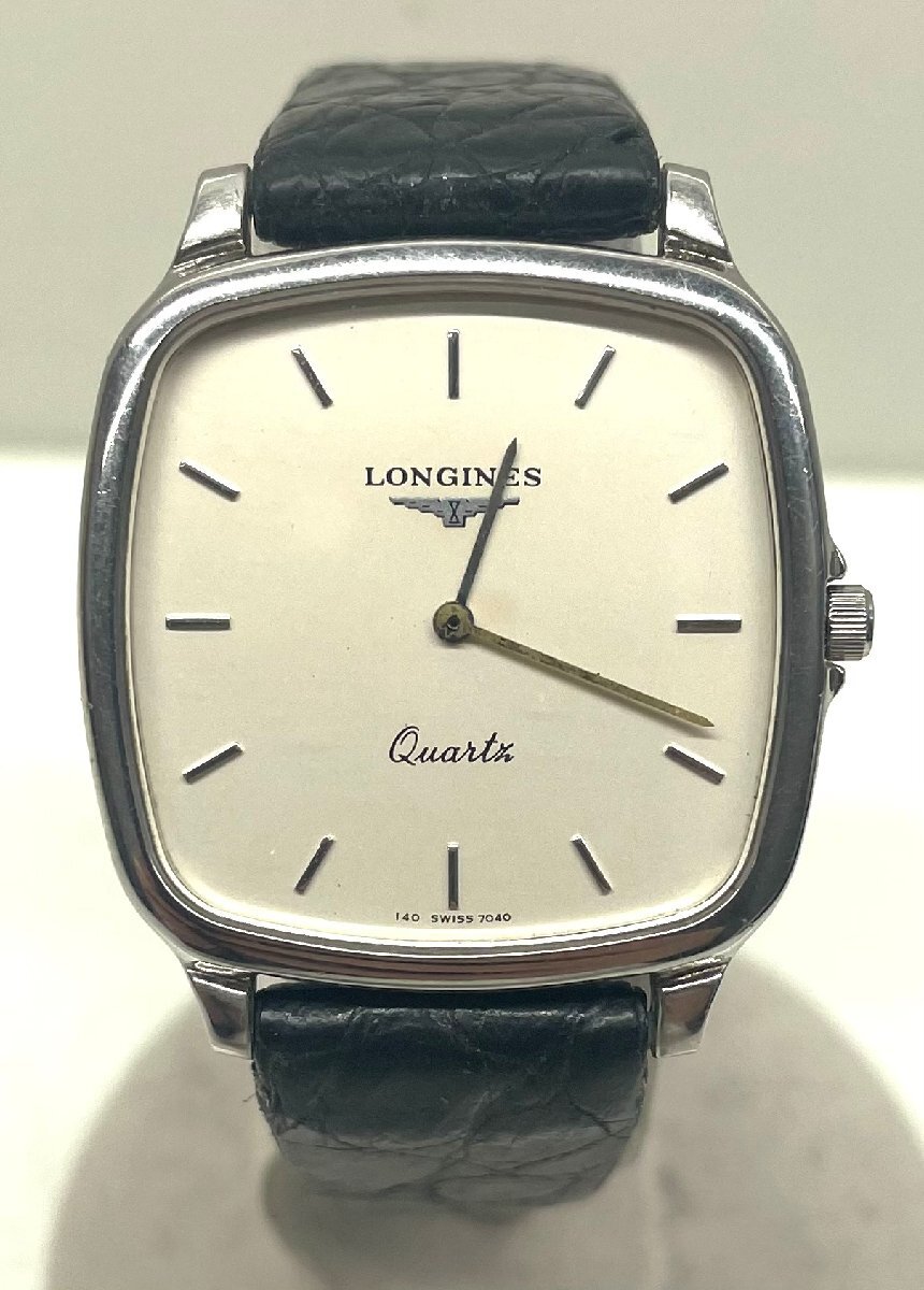 【動作未確認】LONGINES ロンジン メンズ QZ クオーツ 腕時計 2針 スクエア レザーベルト ブラックの画像1