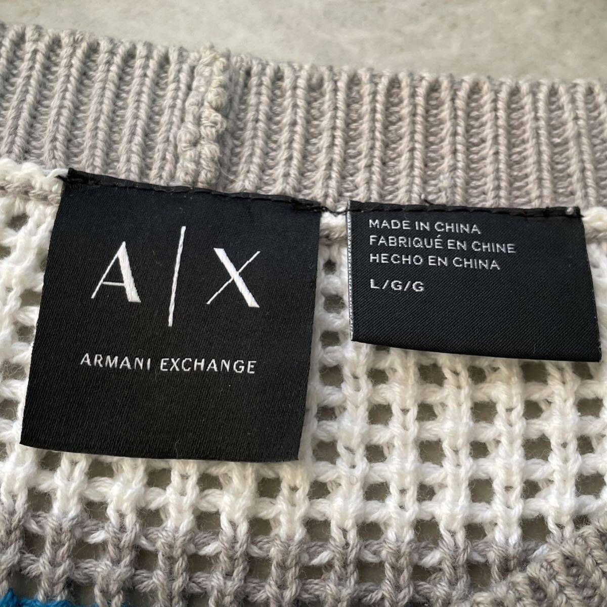 極美品■ARMANI EXCHANGE アルマーニ エクスチェンジ L 大きいサイズ コットン ニット セーター ボーダー柄 マルチカラー オーバーサイズ_画像5