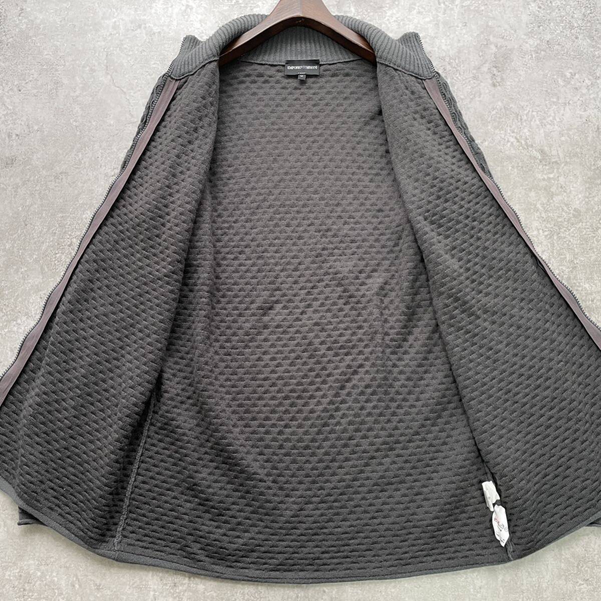  превосходный товар # Emporio Armani [2XL] редкий большой размер EMPORIO ARMANI driver's вязаный двойной Zip серый вмятина выпуклость Италия производства 