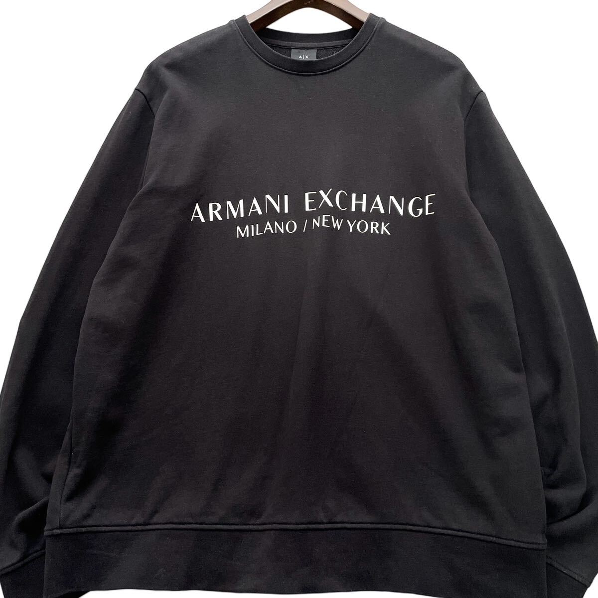 極美品【XL】大きいサイズ ARMANI EXCHANGE アルマーニ エクスチェンジ スウェット トレーナー プリントロゴ ブラック 黒 裏毛 春物 メンズ_画像1