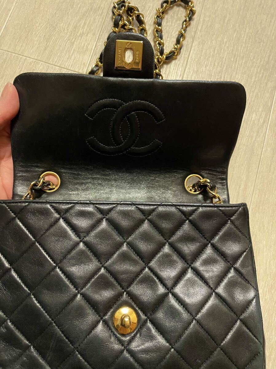 1000円~！正規品 シャネル CHANEL ミニマトラッセ ラムスキン チェーンショルダーバッグ ココマーク ヴィンテージ シリアルシール カード有_画像7