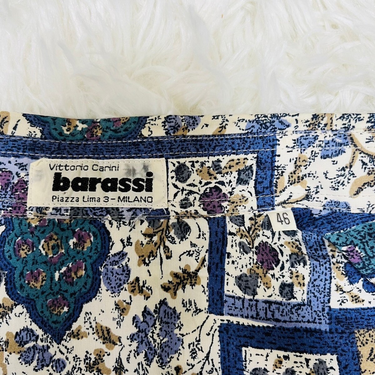 極美品【BARASSI】バラシ イタリア 一点物 総柄 アンティーク デザイン 長袖シャツ サイズM相当 総花柄 幾何学模様_画像10